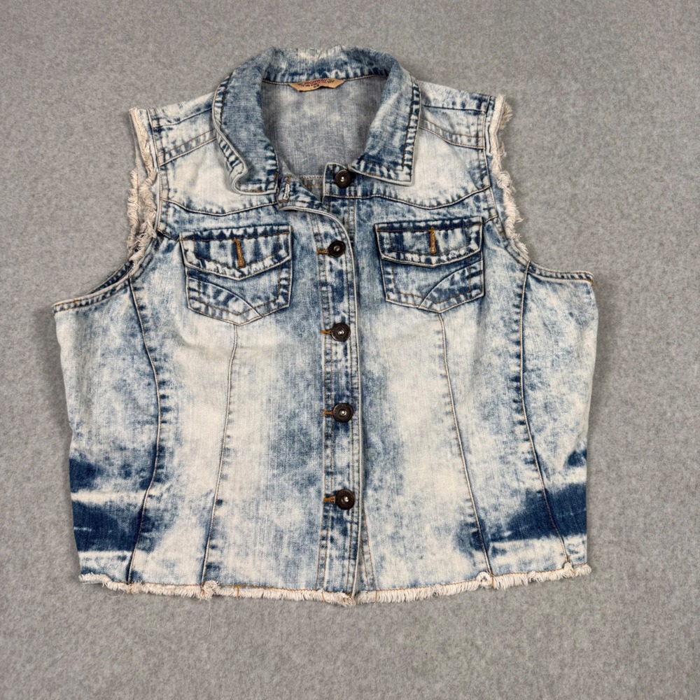 Vintage Highway Jeans Acid Wash Denim Vest Biker Core Punk Womens Size 14/16 XL